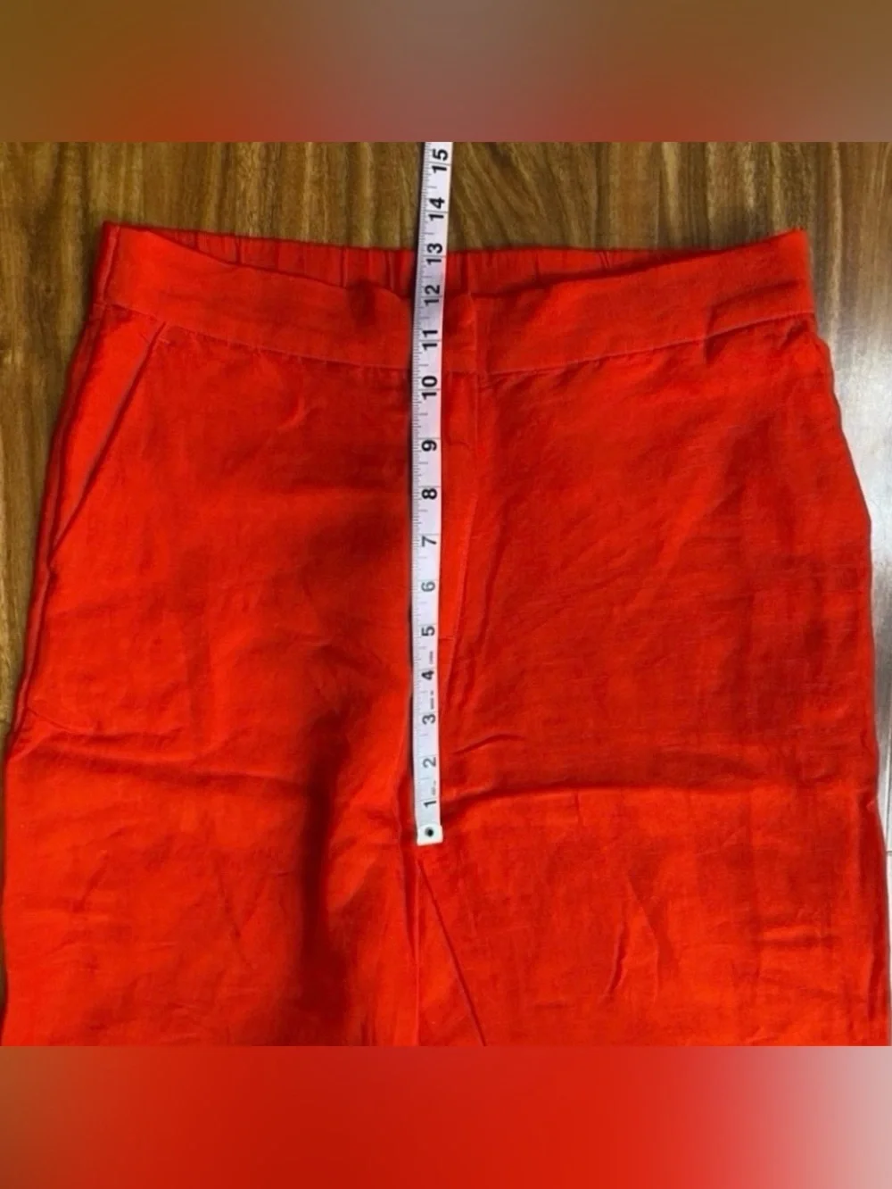 H&M Women's Orange Red Linen Mix High Waist Crop Flared Pants Size 10 Coastal
